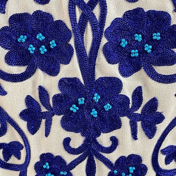 M&S Collection Women’s Sheer Tunic Swim Cover Embroidered White Royal Blue - Picture 7 of 7